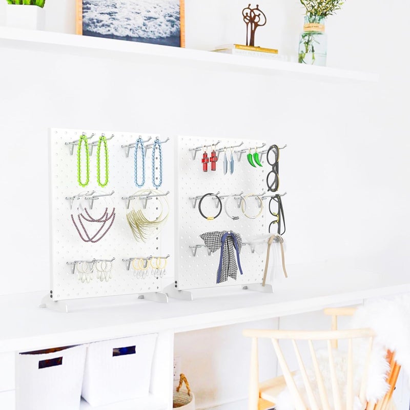 WALMANN Metal Tabletop Pegboard Display Standing Pegboards for Craft Shows, 12" x 16" Countertop Peg Board with Hooks for Jewelry & Accessories (Cream-White, 2-Pack) - Image 2